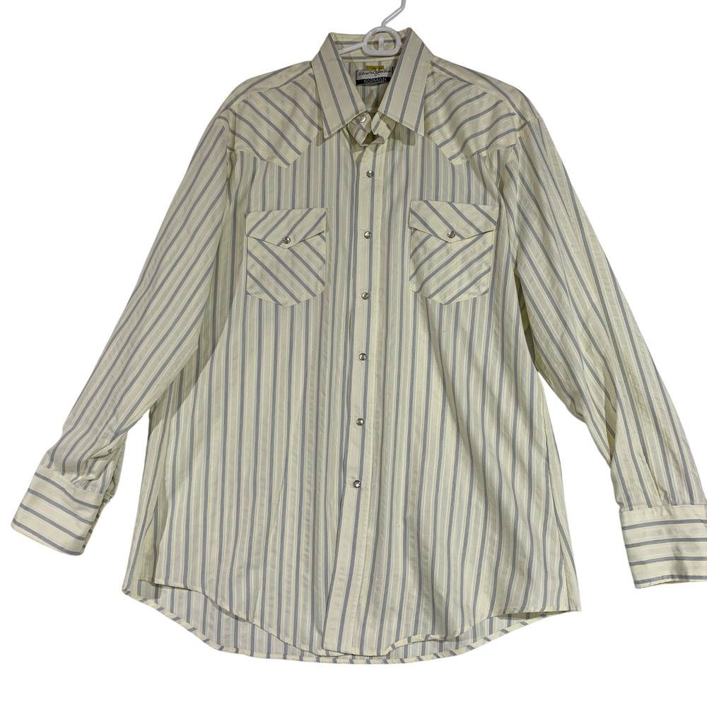 Karman Western Shirt Striped Long Sleeve‎ Cowboy Rodeo USA Pearl Snap Mens XL